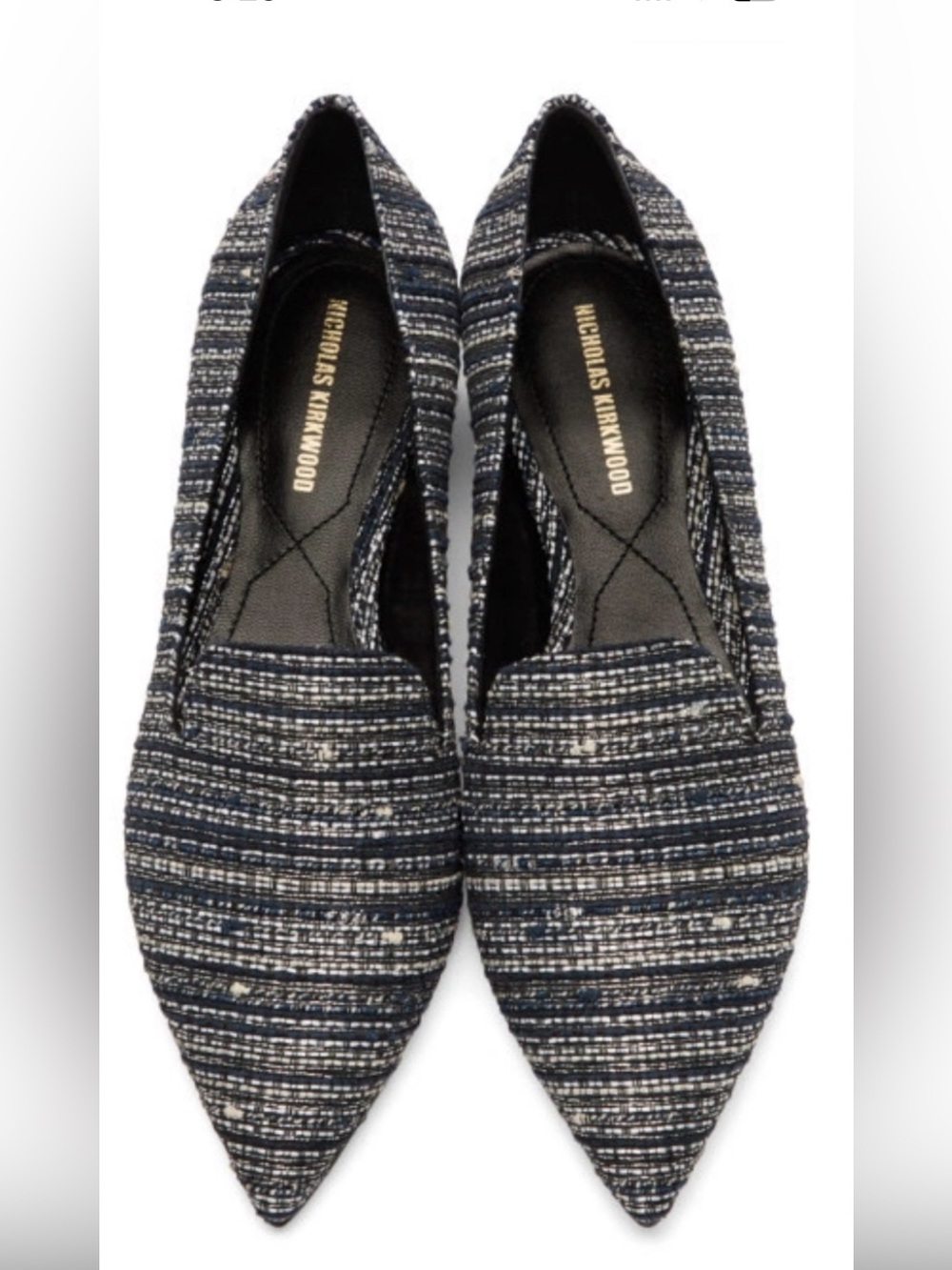 Nicholas Kirkwood Black, Silver  & White Tweed Pointed Flats